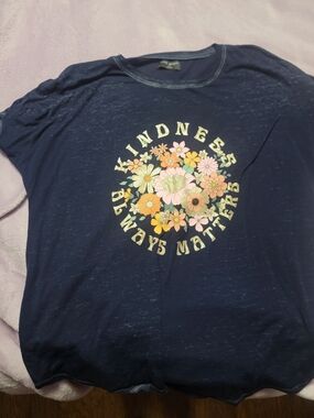 Lane Bryant Navy Tee with Multicolor Floral "Kindness Always Matters"